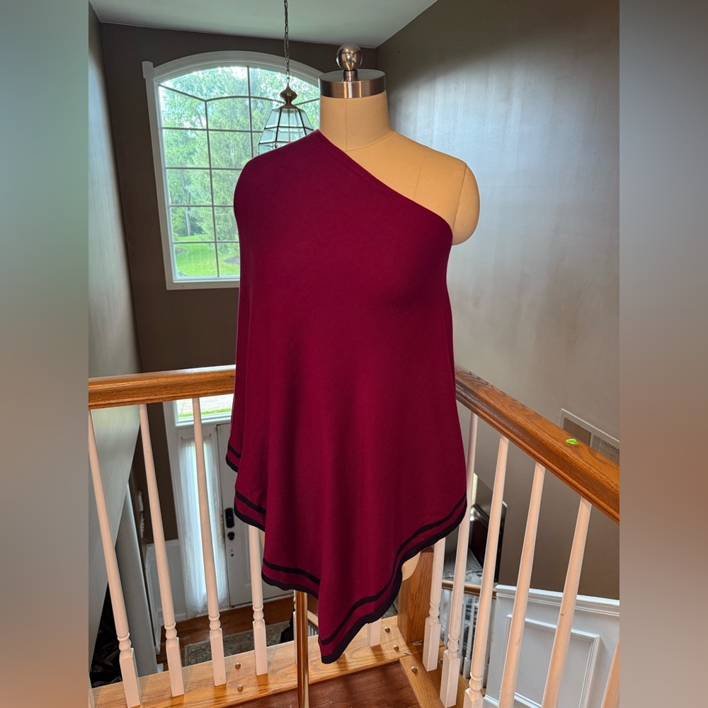 NWT- Talbots- Magenta and Navy One-Shoulder Stripe Detail Knit Poncho- SZ Small